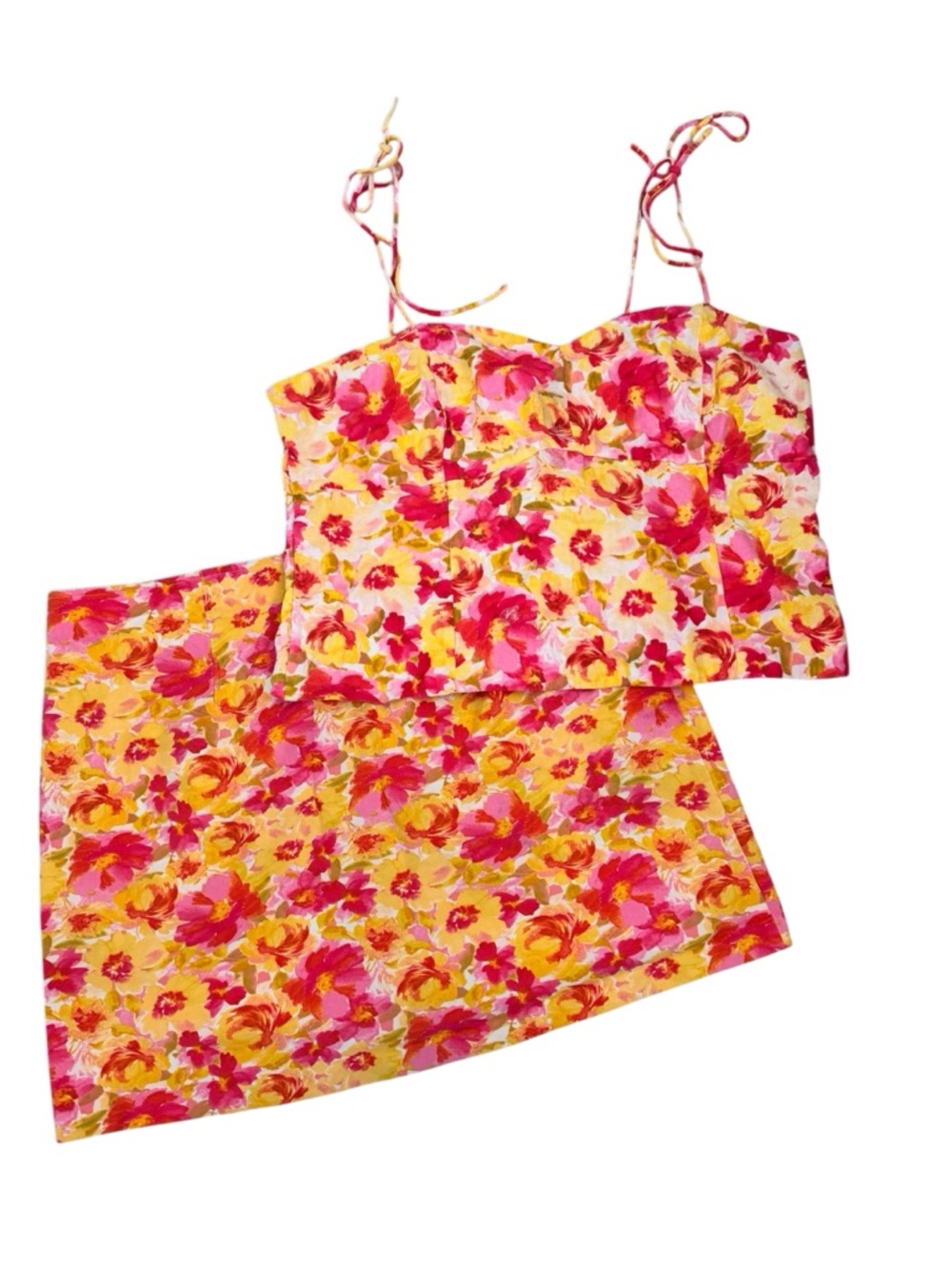 Old Navy Pink and Yellow floral Smocked Top and Skirt